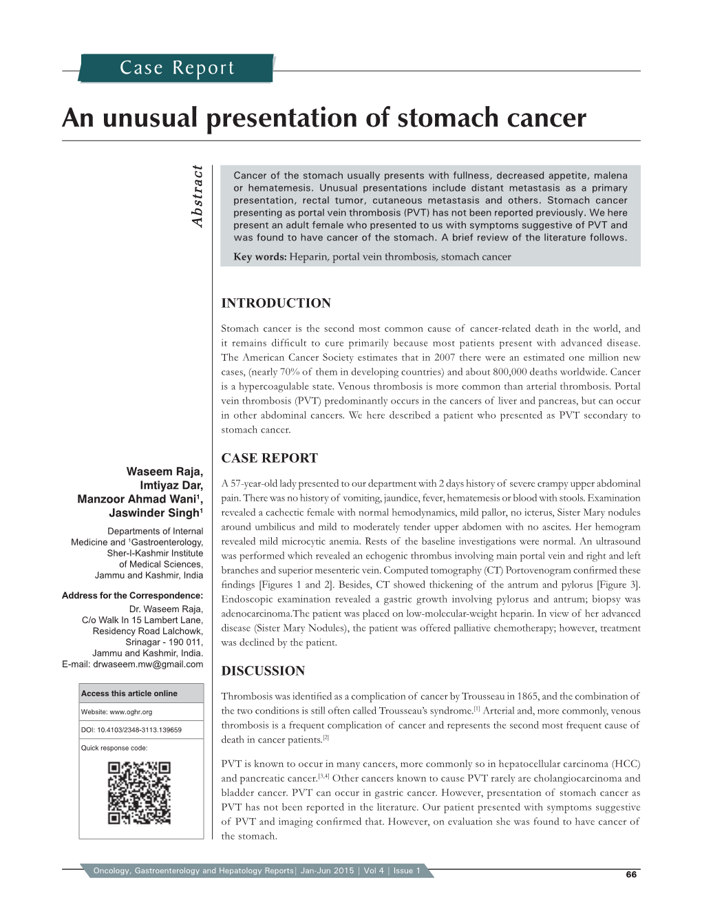An Unusual Presentation of Stomach Cancer