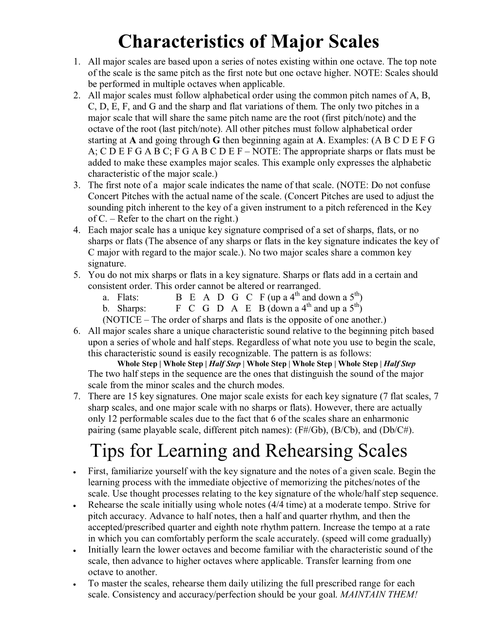 Characteristics of Major Scales Tips for Learning and Rehearsing Scales