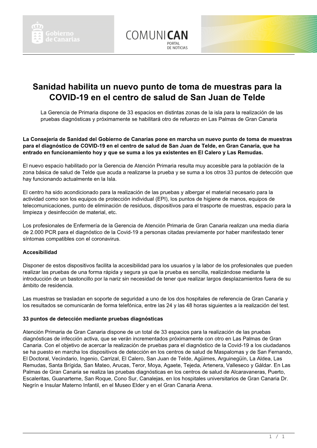 Sanidad Habilita Un Nuevo Punto De Toma De Muestras Para La COVID-19 En El Centro De Salud De San Juan De Telde