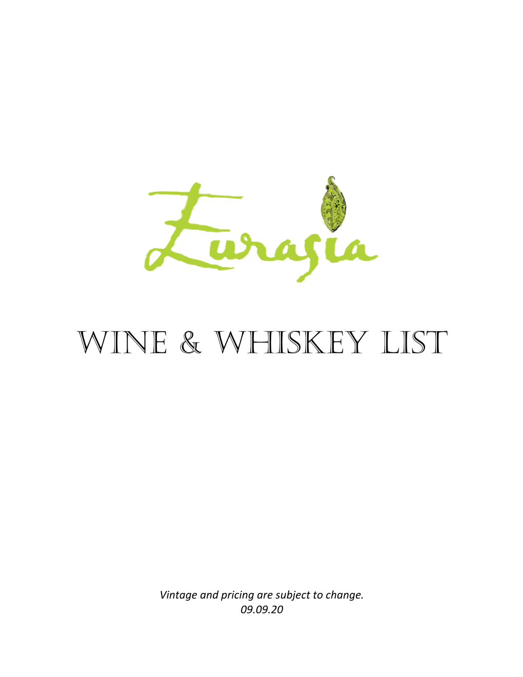 Wine & Whiskey List