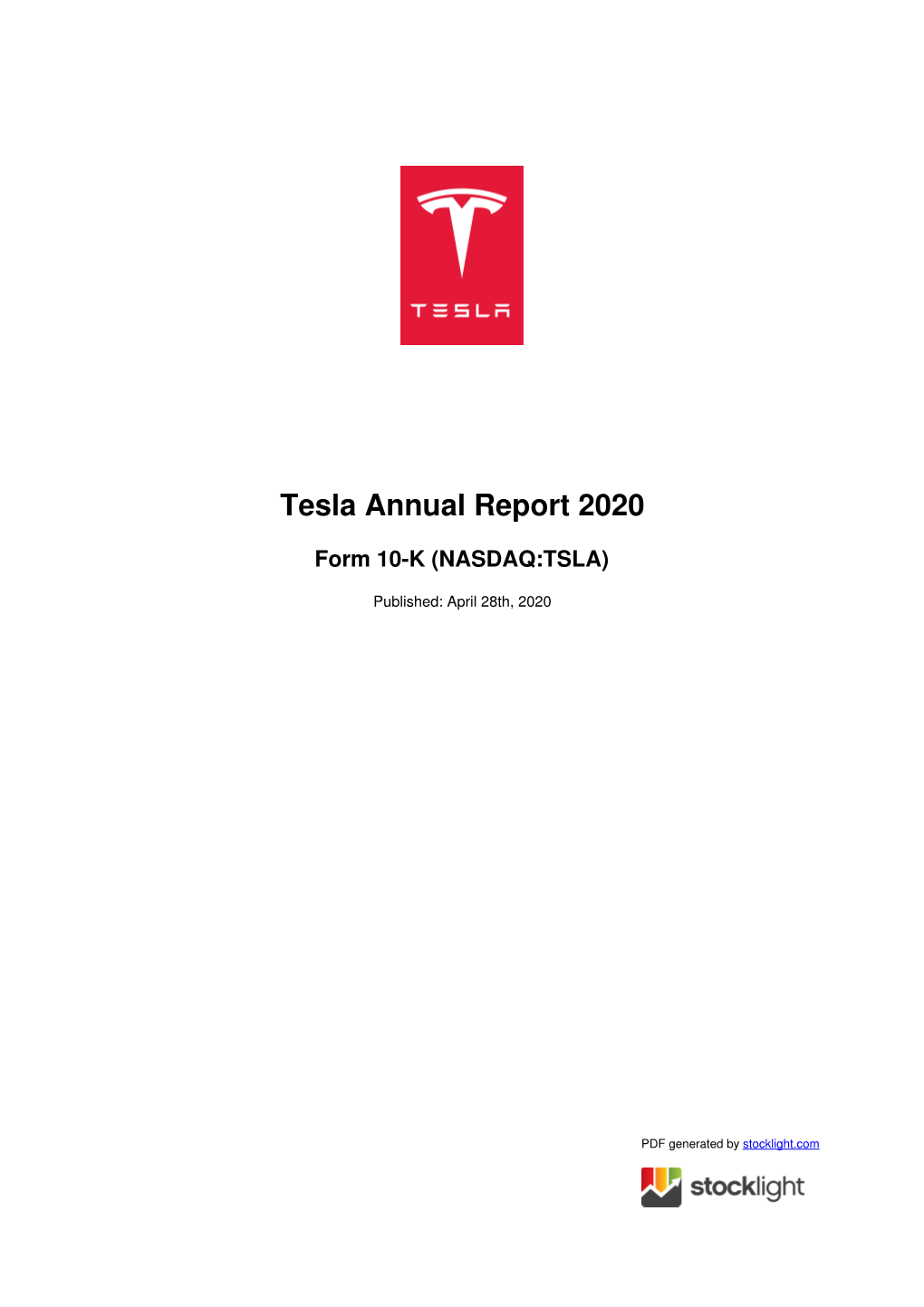 Tesla Annual Report 2020