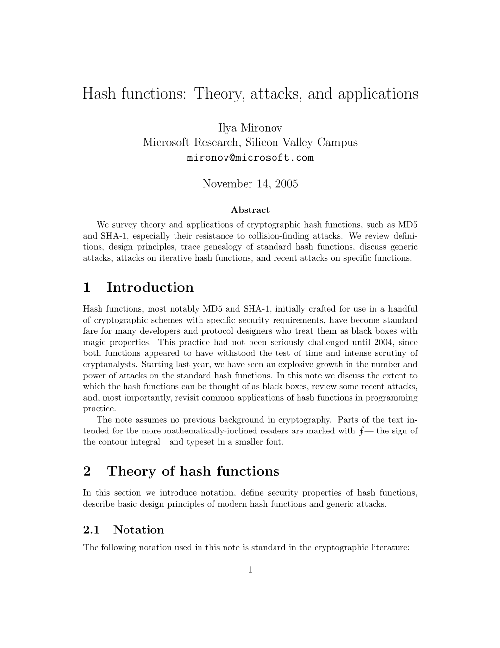 Hash Functions: Theory, Attacks, and Applications