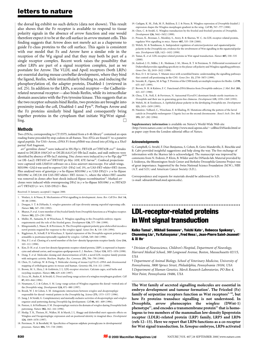 LDL-Receptor-Related Proteins in Wnt Signal Transduction