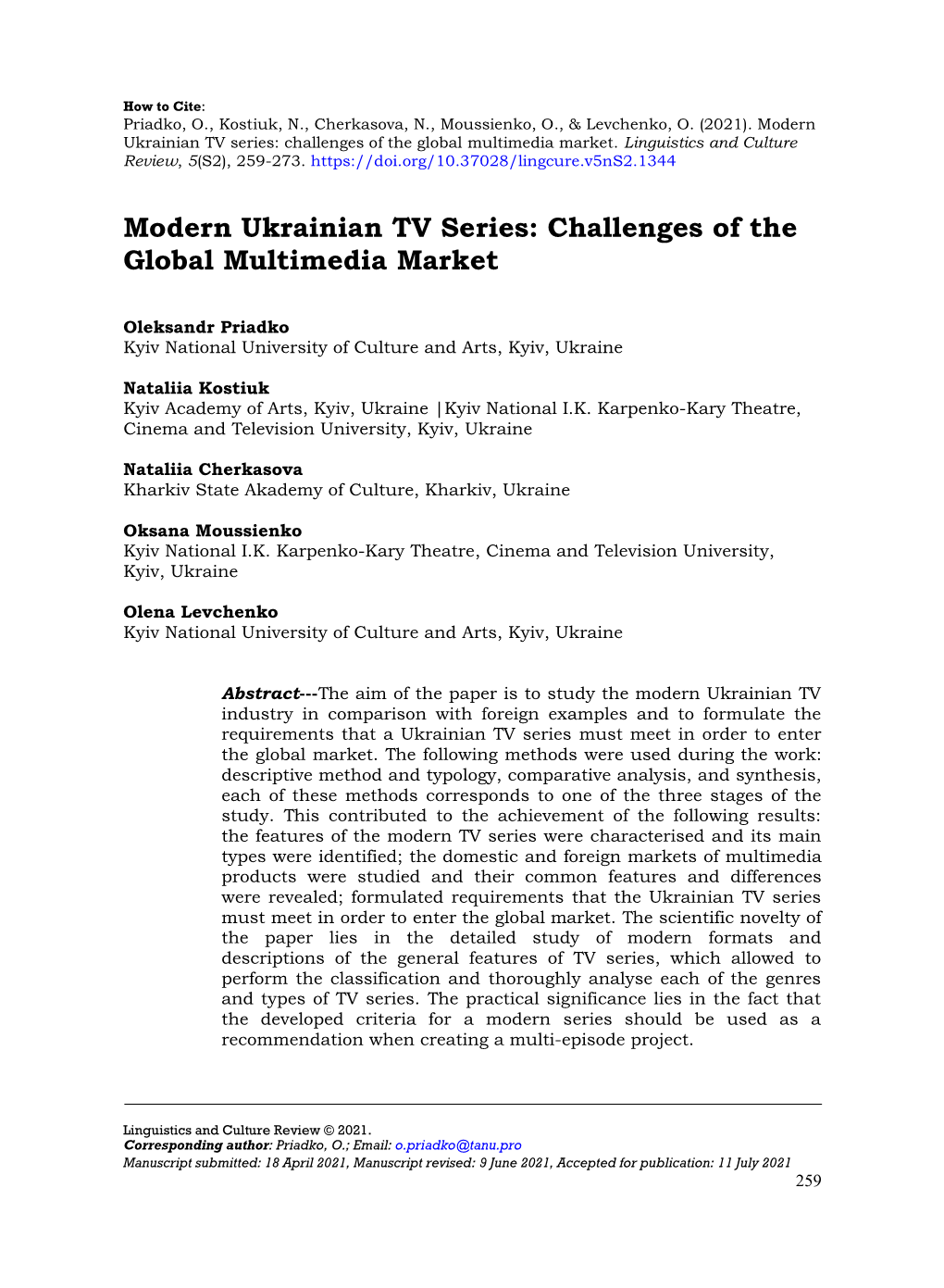 Modern Ukrainian TV Series: Challenges of the Global Multimedia Market