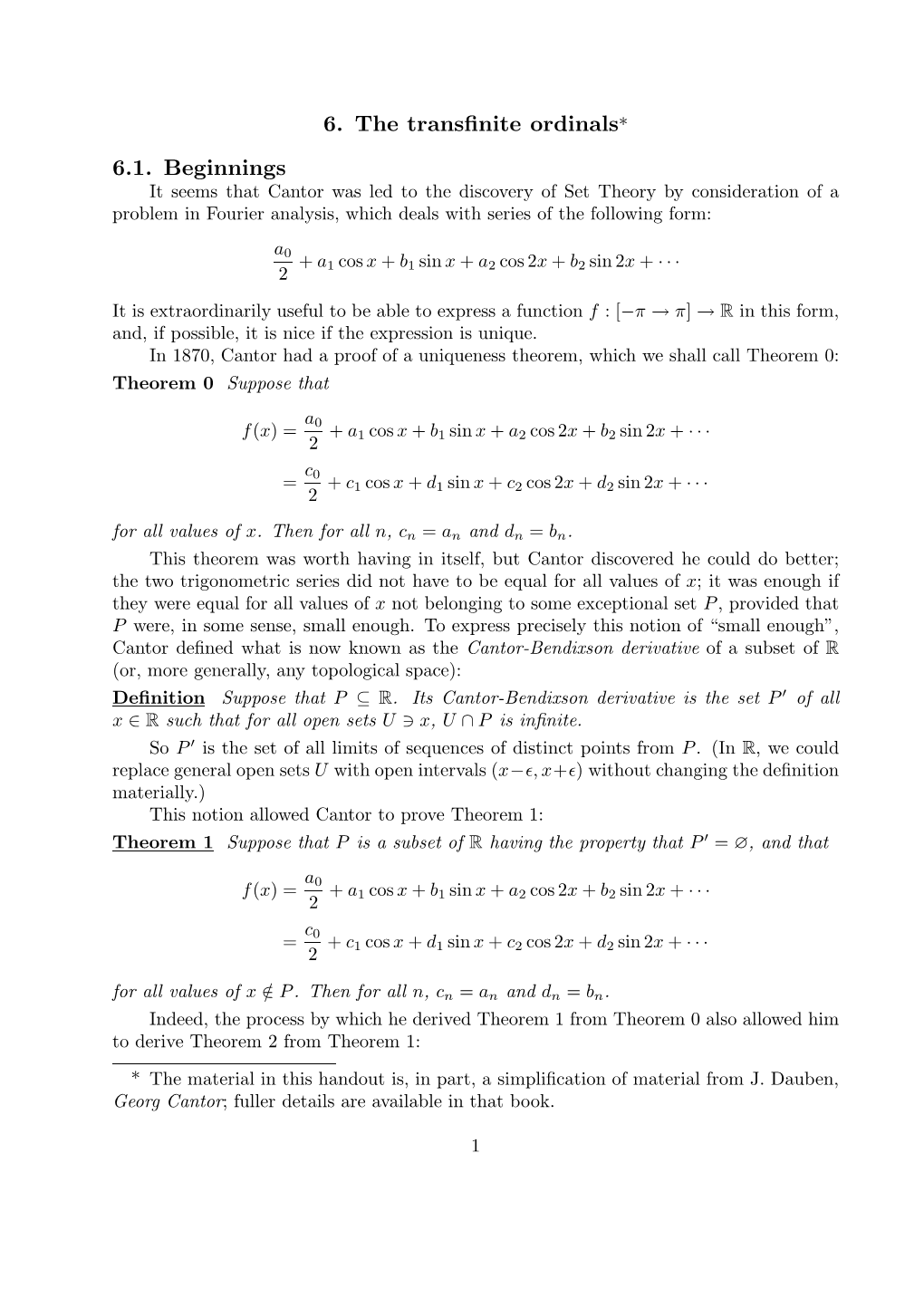 6. the Transfinite Ordinals* 6.1. Beginnings