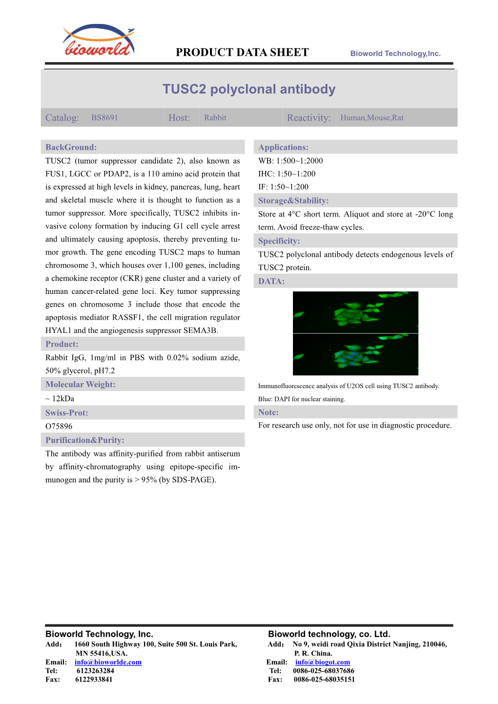 TUSC2 Polyclonal Antibody