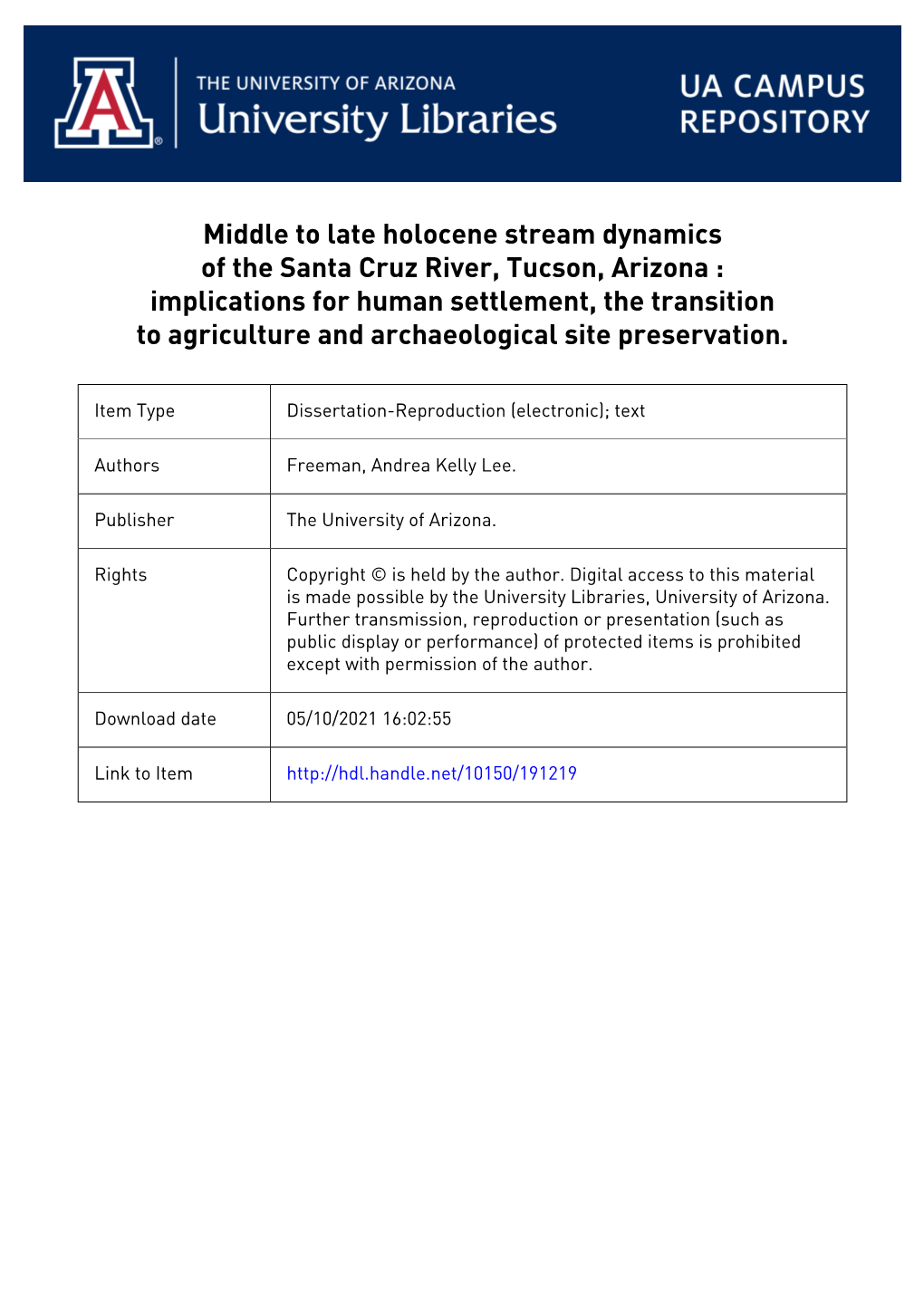 Middle to Late Holocene Stream