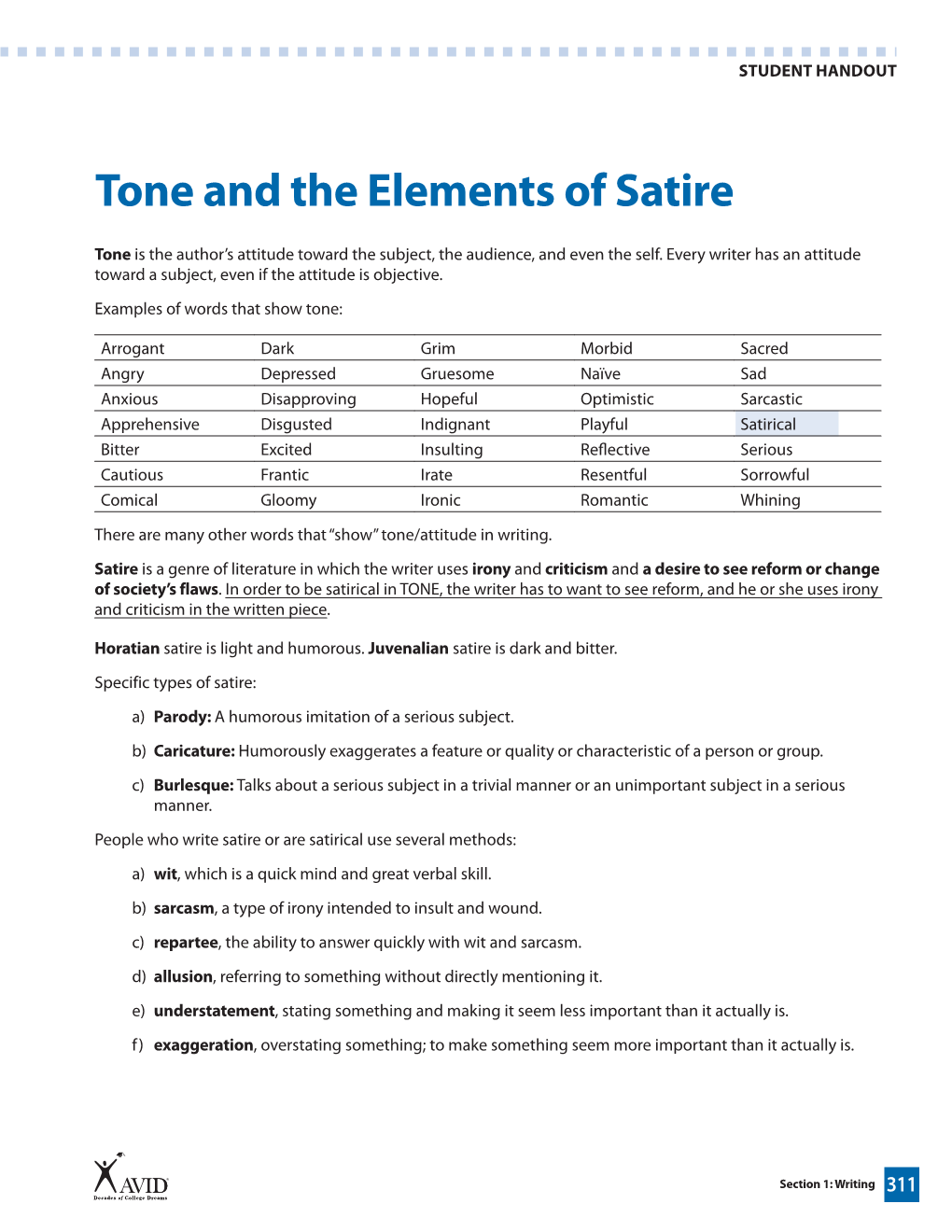 Tone and the Elements of Satire