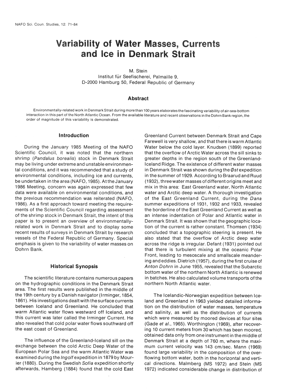 Variability of Water Masses, Currents and Ice in Denmark Strait