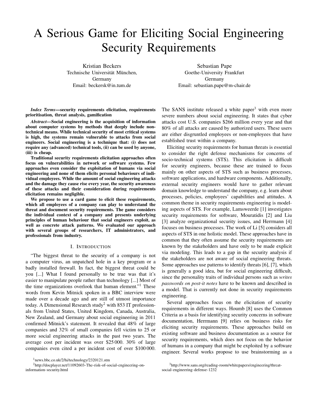 A Serious Game for Eliciting Social Engineering Security Requirements