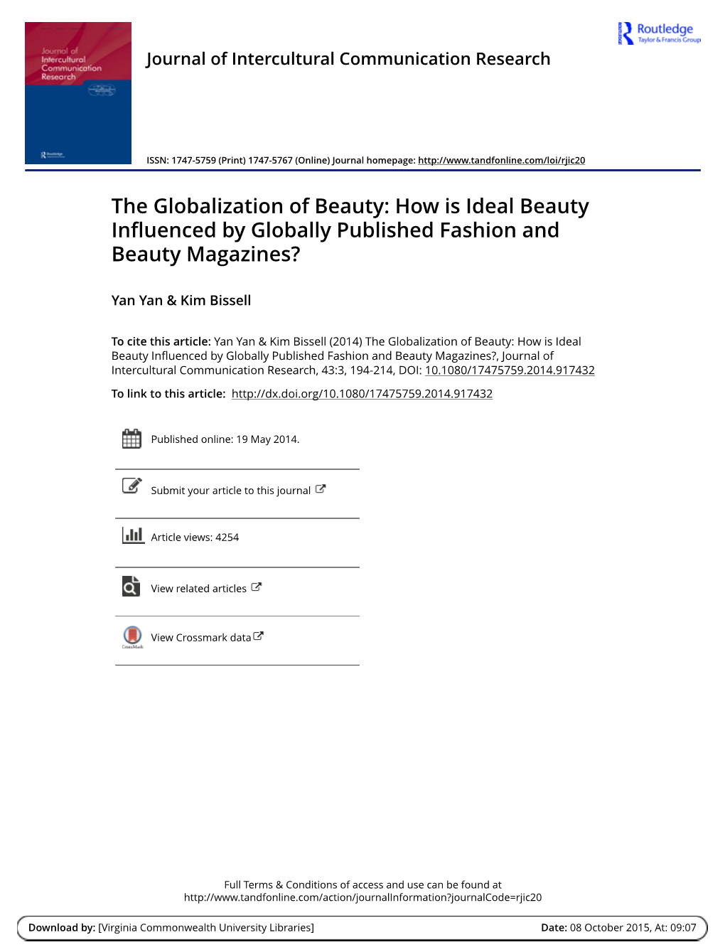 The Globalization of Beauty: How Is Ideal Beauty Influenced by Globally Published Fashion and Beauty Magazines?