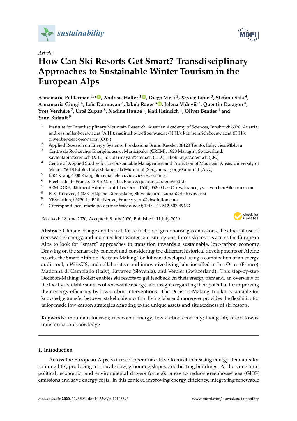 How Can Ski Resorts Get Smart? Transdisciplinary Approaches to Sustainable Winter Tourism in the European Alps