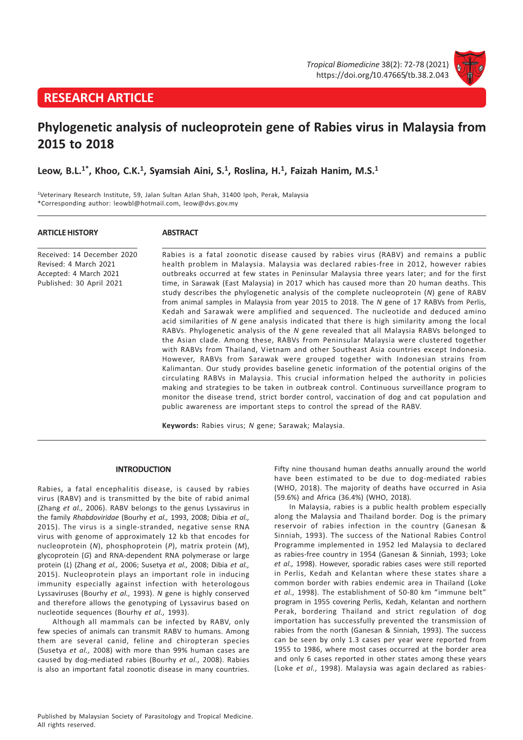 RESEARCH ARTICLE Phylogenetic Analysis of Nucleoprotein Gene Of