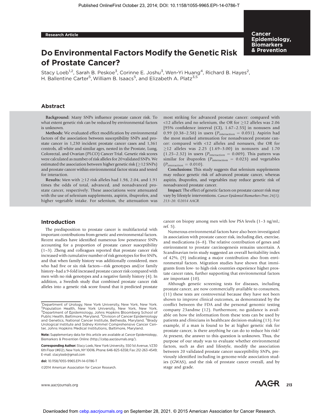 Do Environmental Factors Modify the Genetic Risk of Prostate Cancer?