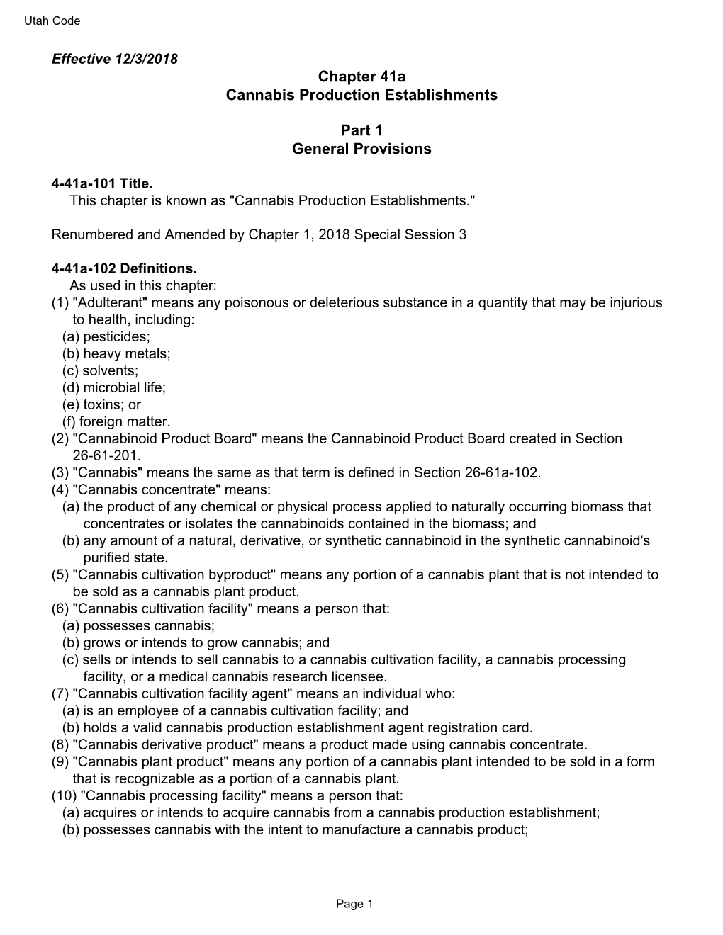 Chapter 41A Cannabis Production Establishments Part 1 General Provisions