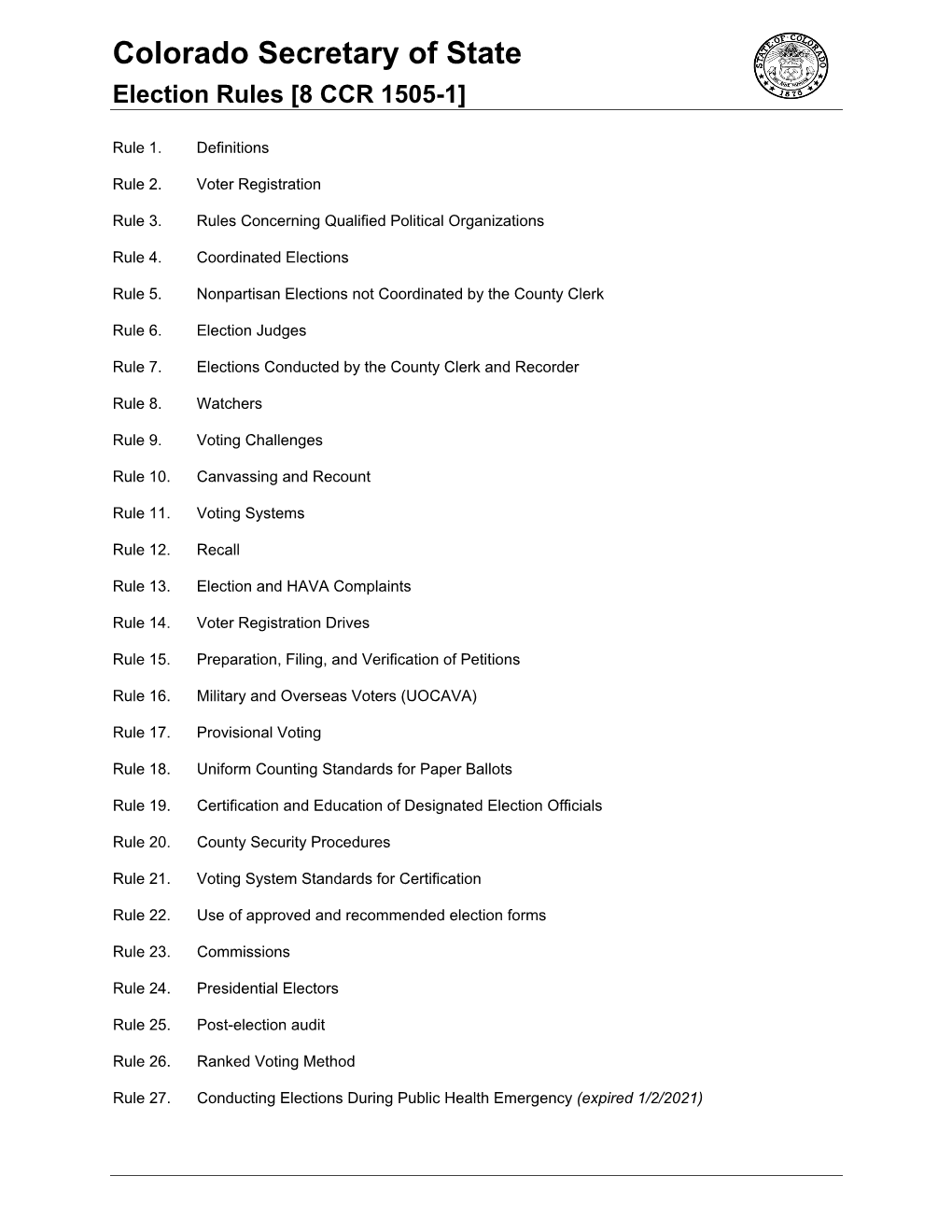 Election Rules [8 CCR 1505-1]