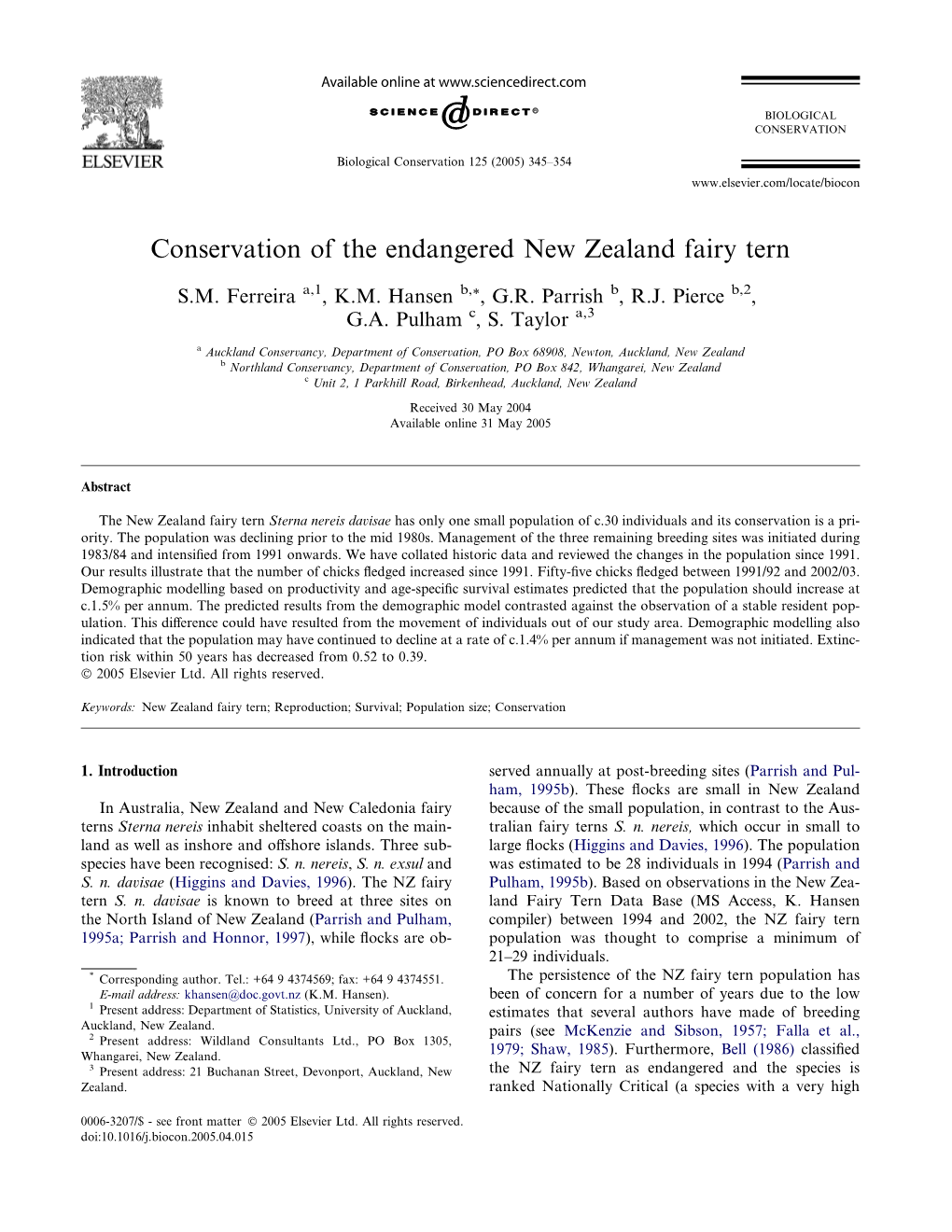 Conservation of the Endangered New Zealand Fairy Tern