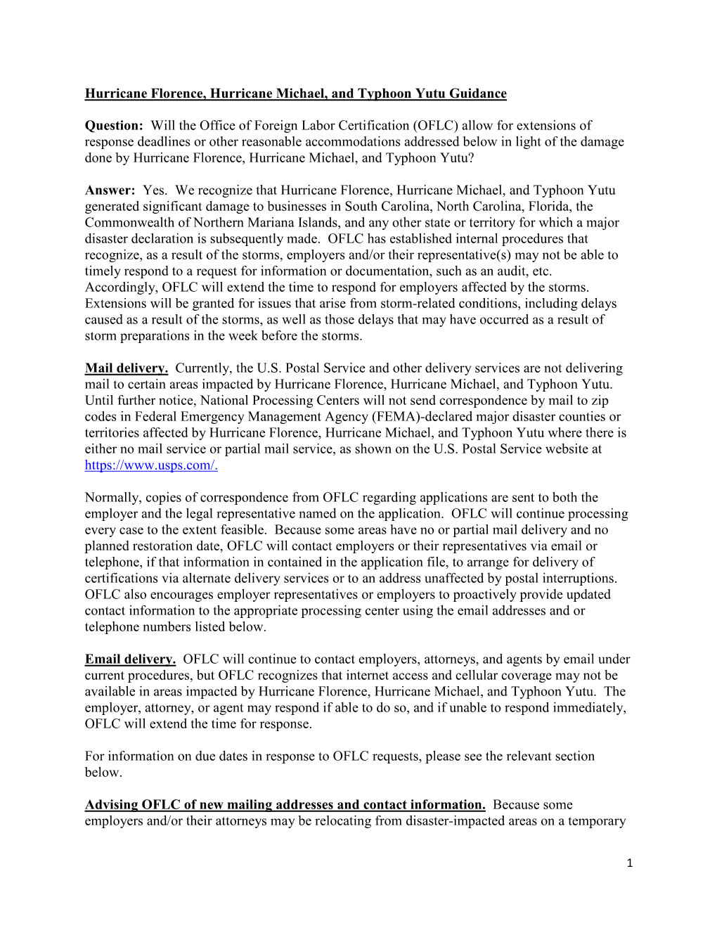 Hurricane Florence, Hurricane Michael, and Typhoon Yutu Guidance