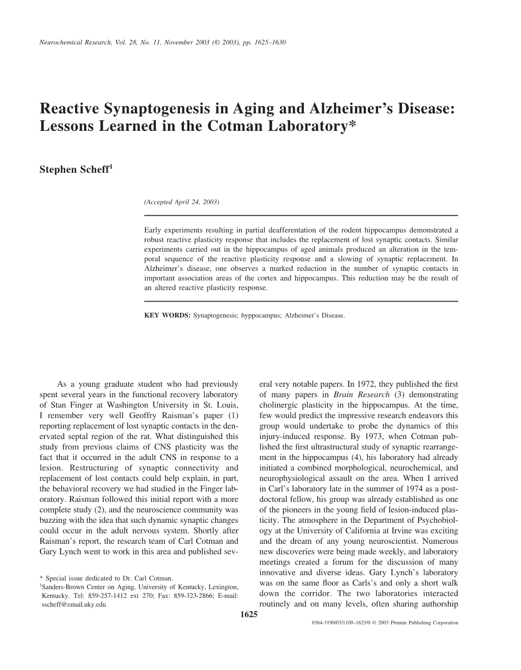 Reactive Synaptogenesis in Aging and Alzheimer's Disease