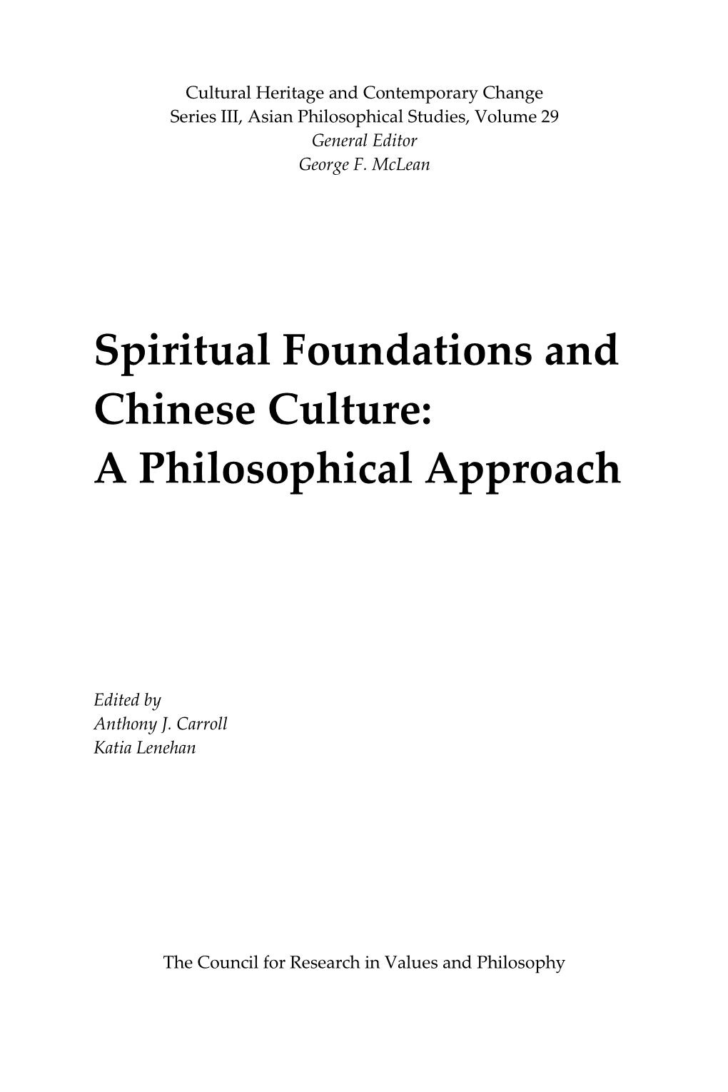 Spiritual Foundations and Chinese Culture: a Philosophical Approach