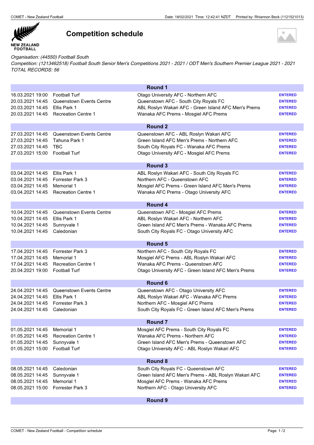 Competition Schedule