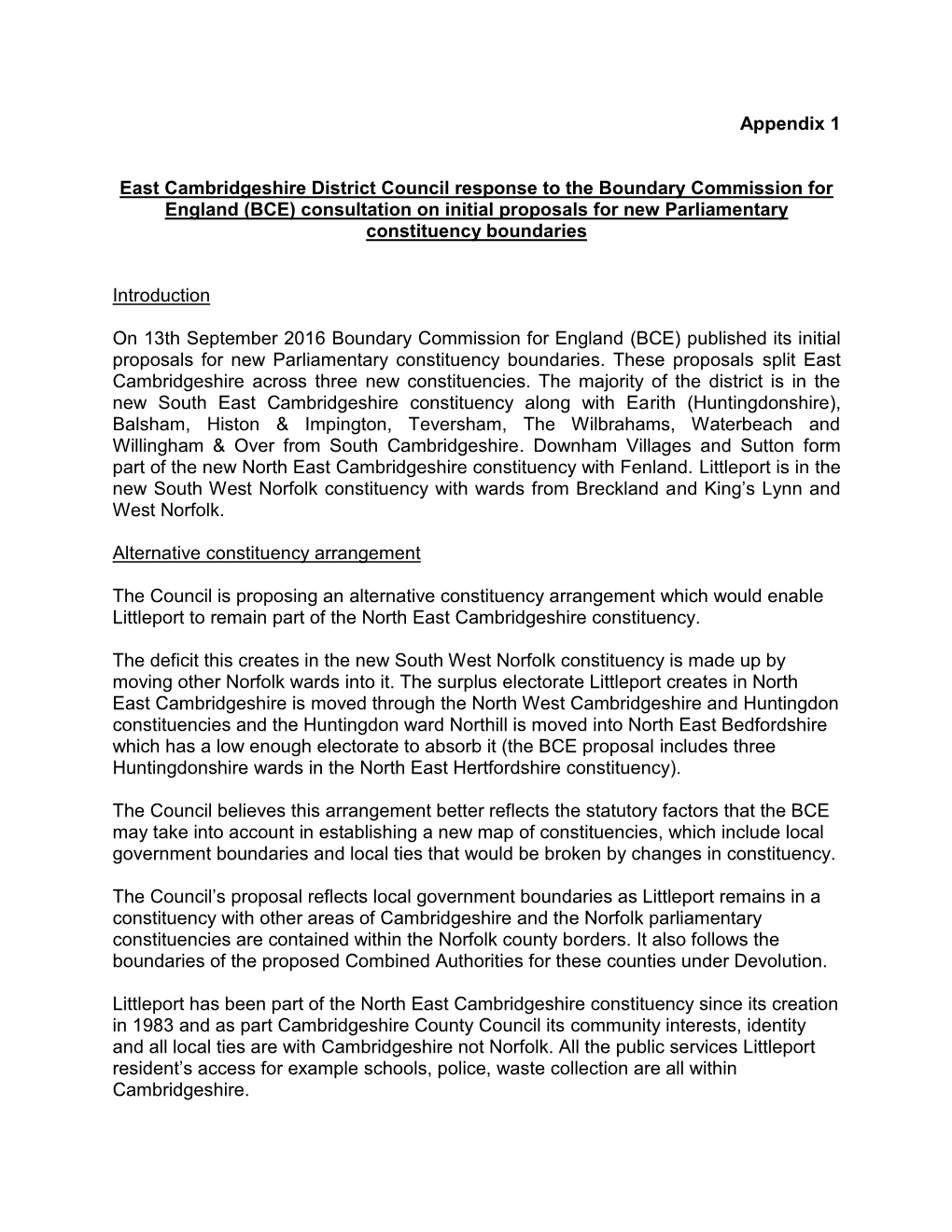 Appendix 1 East Cambridgeshire District Council Response to The