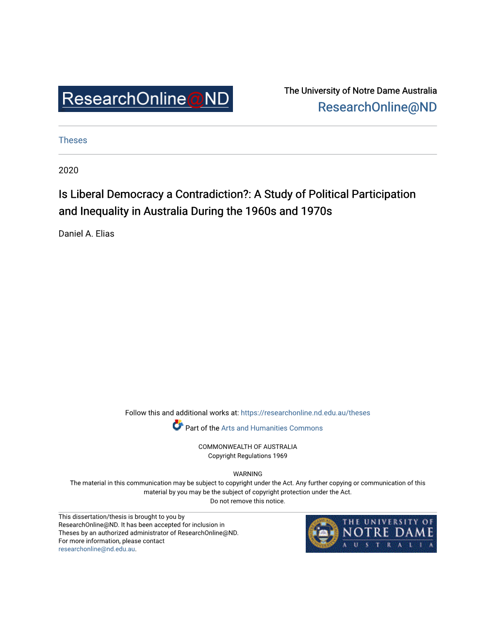 A Study of Political Participation and Inequality in Australia During the 1960S and 1970S