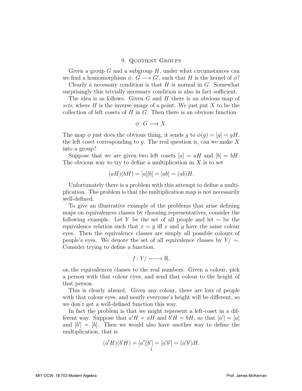 18.703 Modern Algebra, Quotient Groups