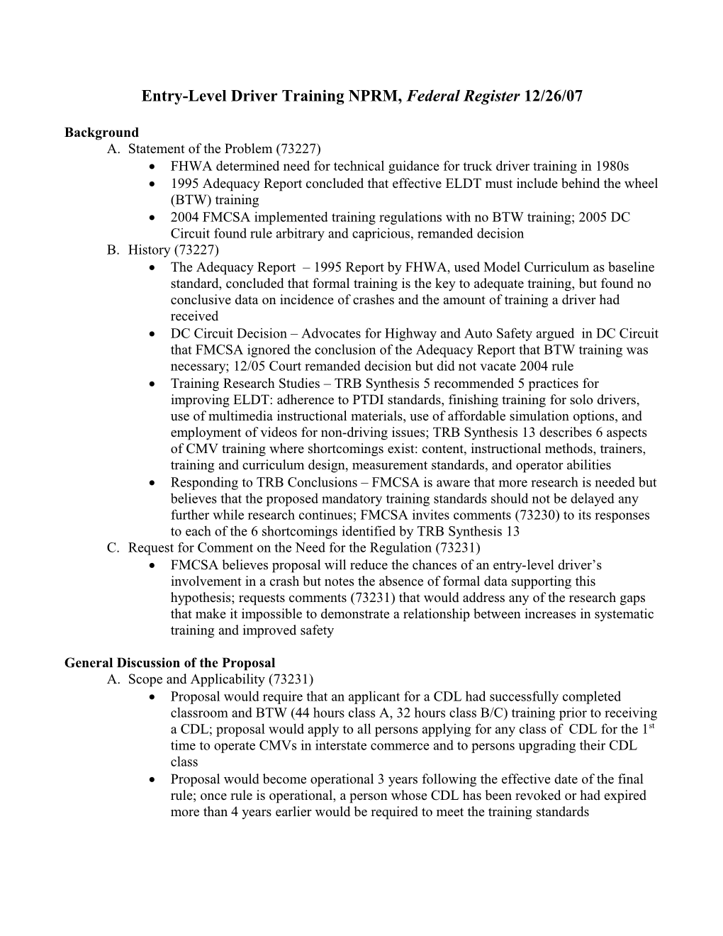 Entry-Level Driver Training NPRM, Federal Register 12/26/07