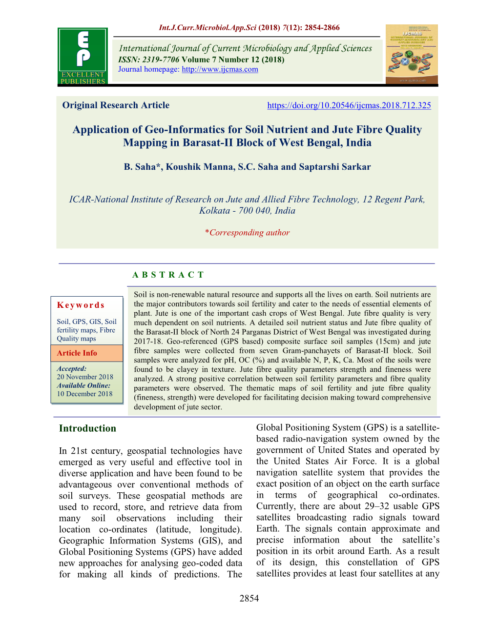 Application of Geo-Informatics for Soil Nutrient and Jute Fibre Quality Mapping in Barasat-II Block of West Bengal, India