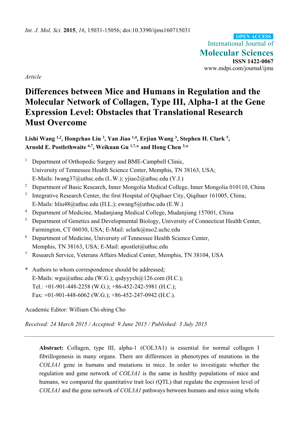 Molecular Network of Collagen, Type III, Alpha-1 at the Gene Expression Level: Obstacles That Translational Research Must Overcome