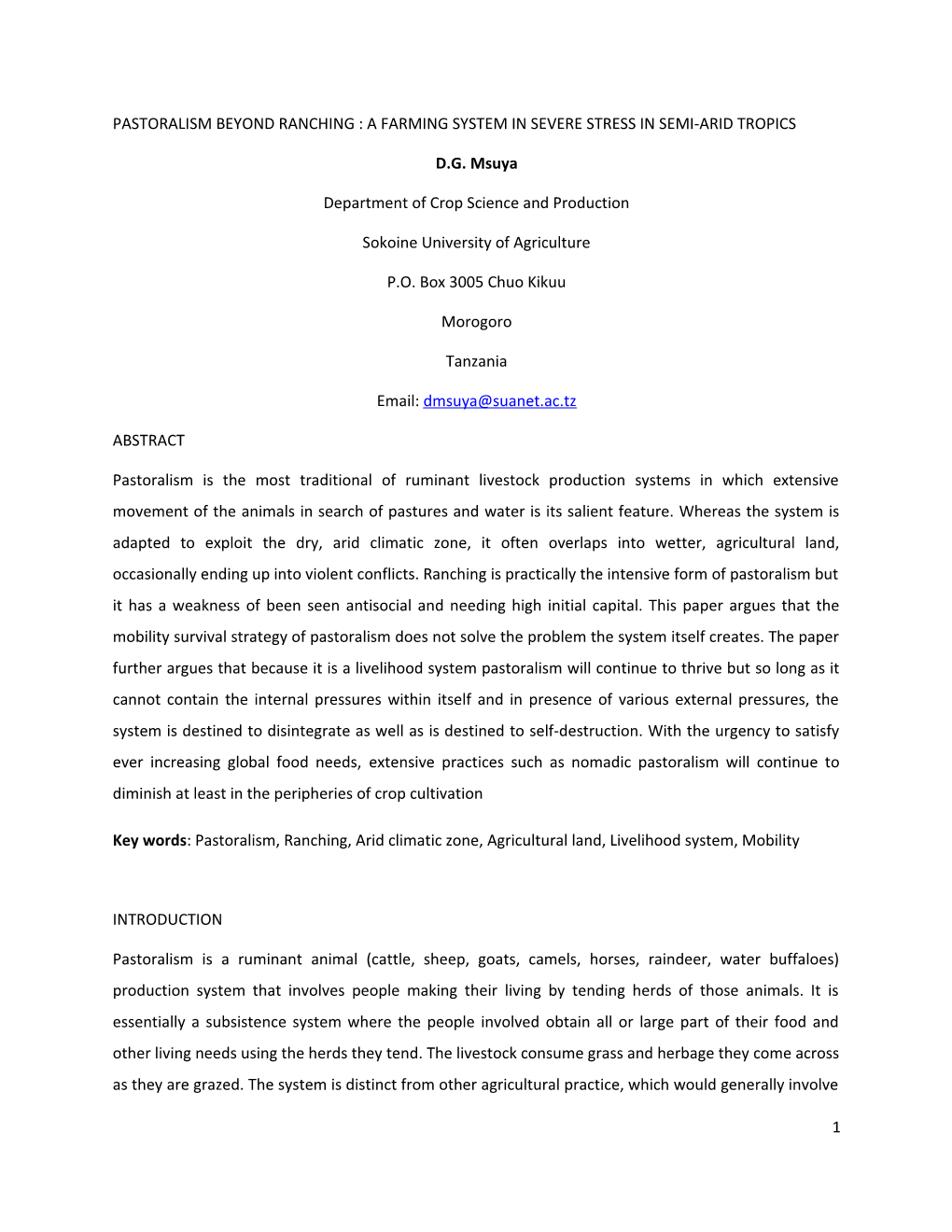 Pastoralism Beyond Ranching : a Farming System in Severe Stress in Semi-Arid Tropics