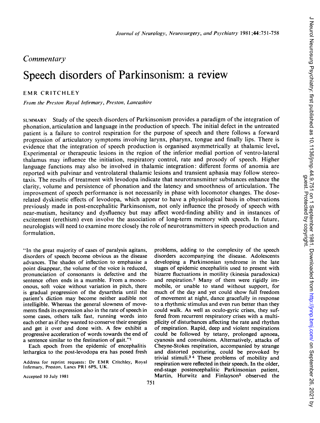 Speech Disorders Ofparkinsonism