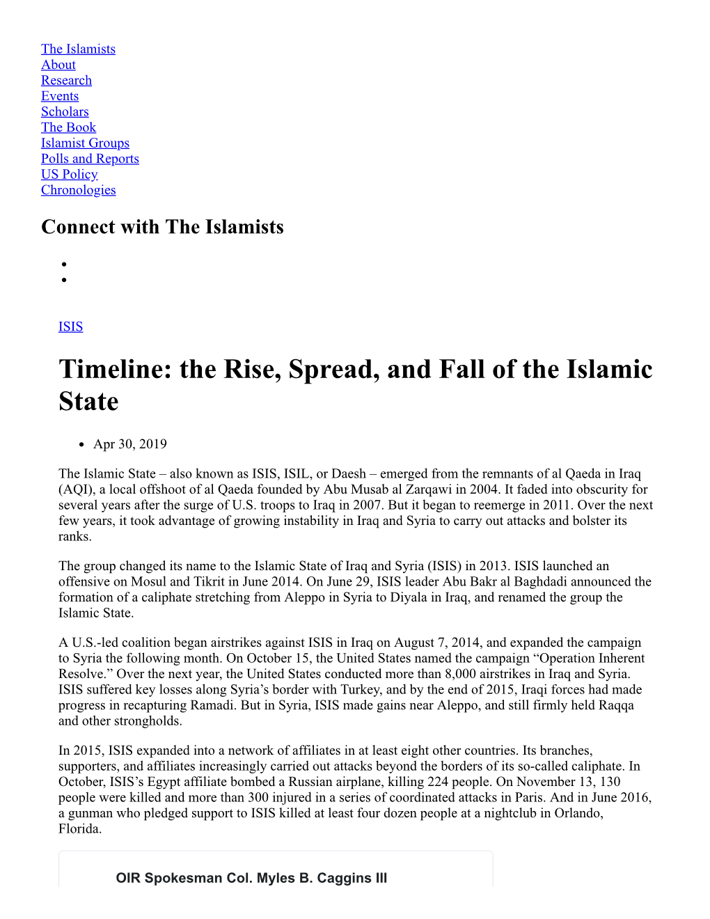 Timeline: the Rise, Spread, and Fall of the Islamic State