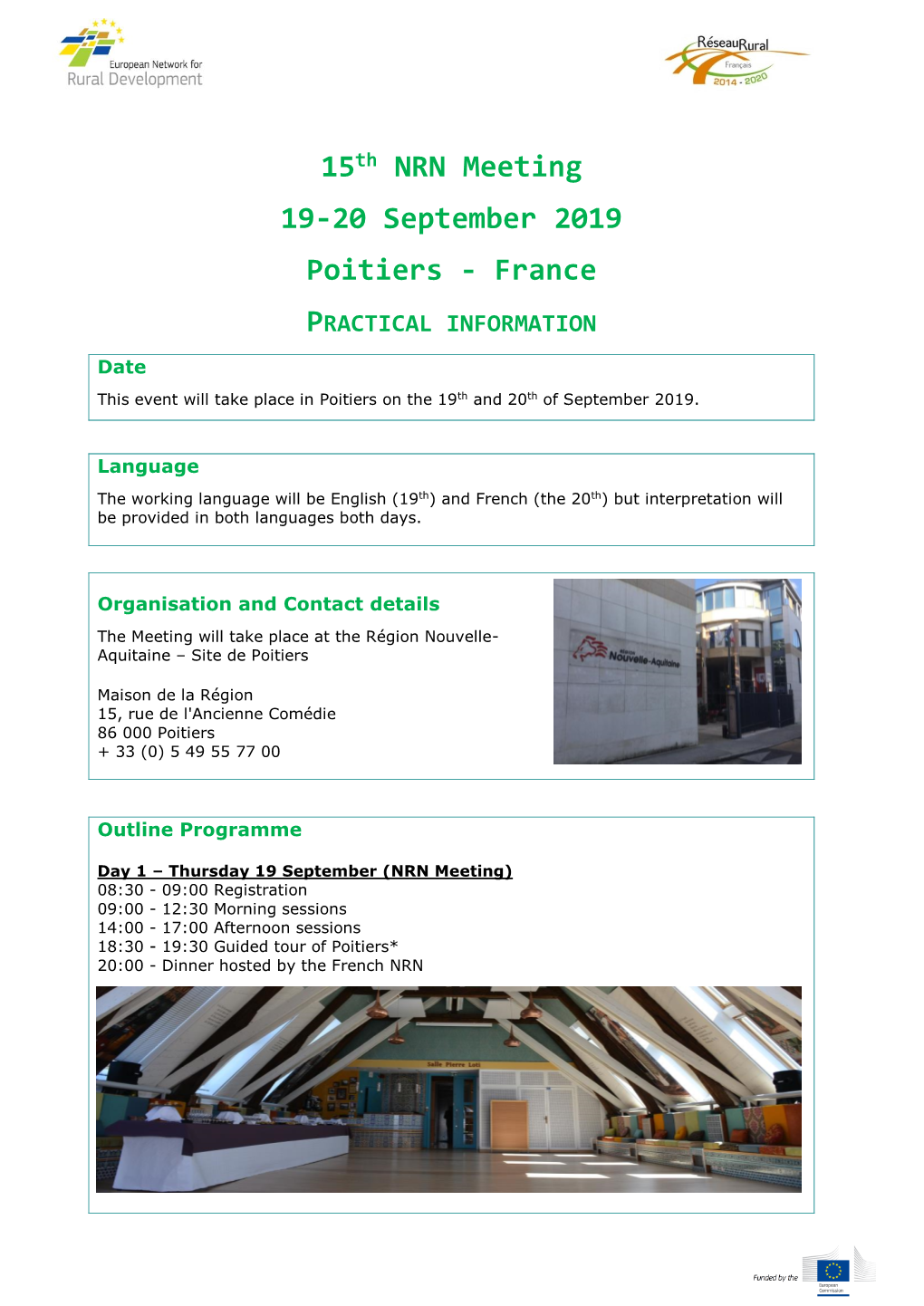 15Th NRN Meeting 19-20 September 2019 Poitiers - France PRACTICAL INFORMATION
