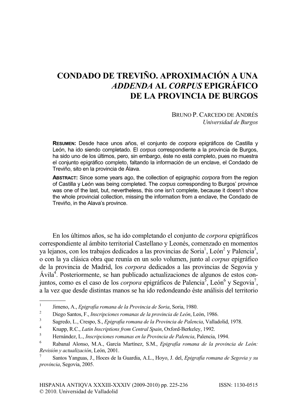 Condado De Treviño. Aproximación a Una Addenda Al Corpus Epigráfico De La Provincia De Burgos