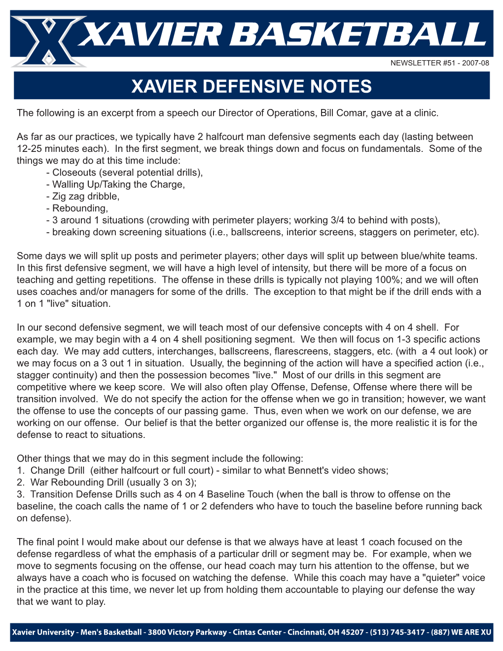 Xavier Defensive Notes