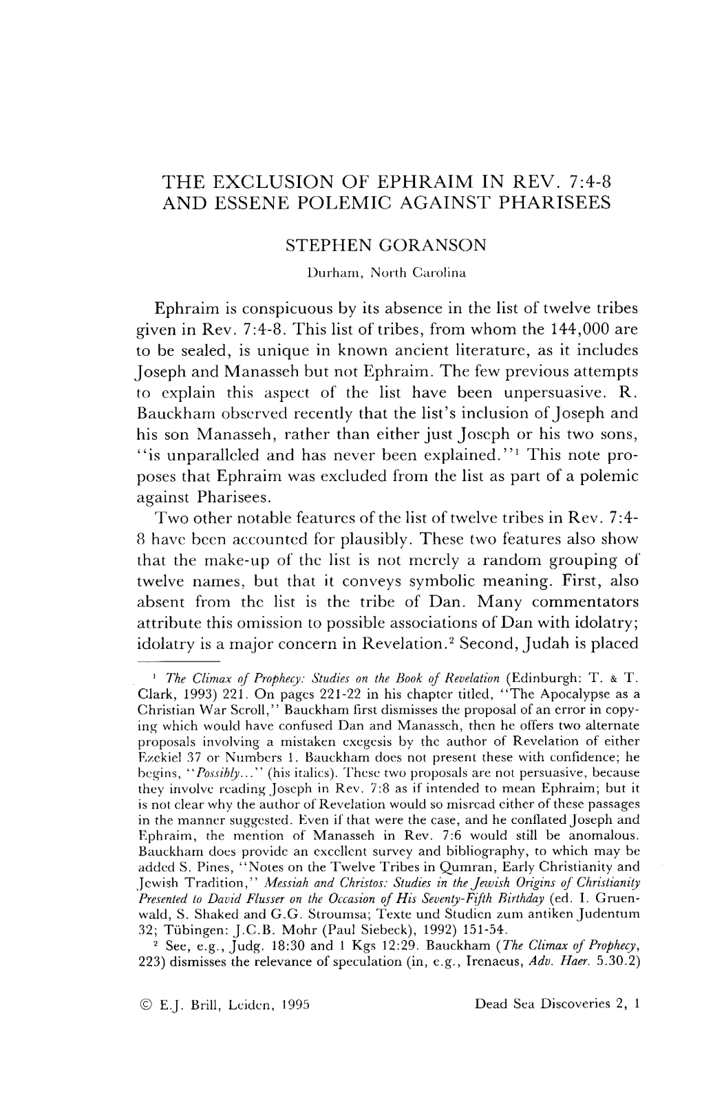 The Exclusion of Ephraim in Rev. 7:4-8 and Essene Polemic Against Pharisees