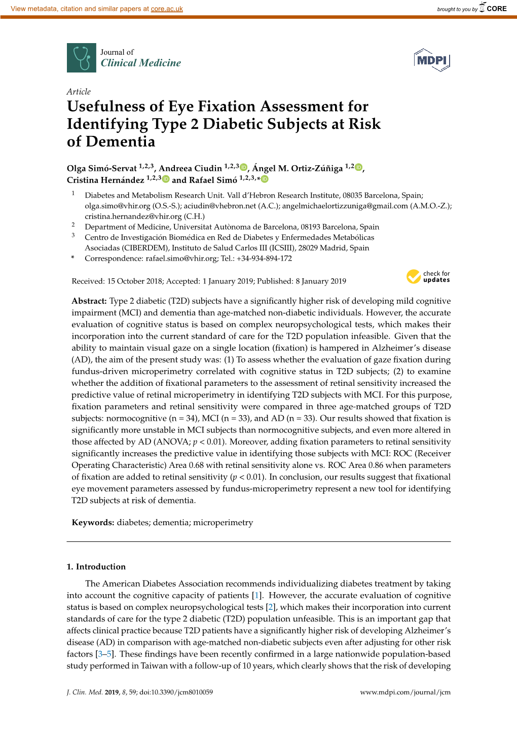 Usefulness of Eye Fixation Assessment for Identifying Type 2 Diabetic Subjects at Risk of Dementia