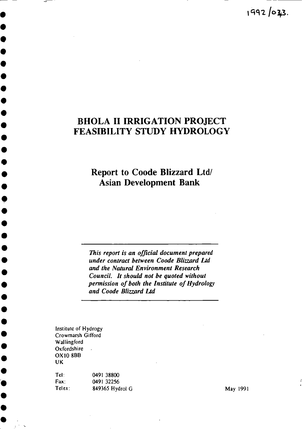 Bhola Ii Irrigation Project Feasibility Study Hydrology