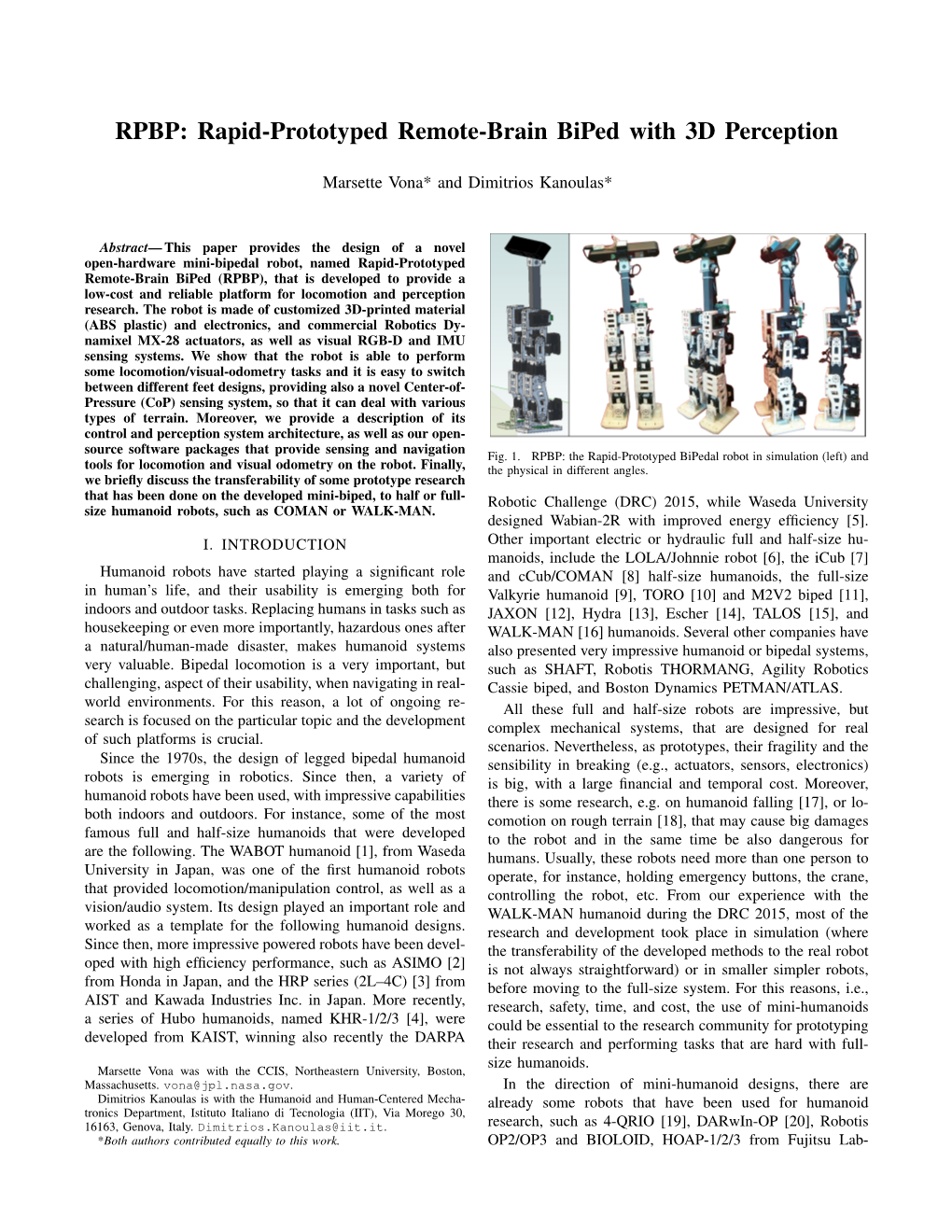 RPBP: Rapid-Prototyped Remote-Brain Biped with 3D Perception