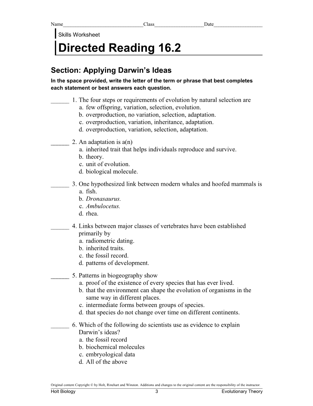 Section: Applying Darwin S Ideas