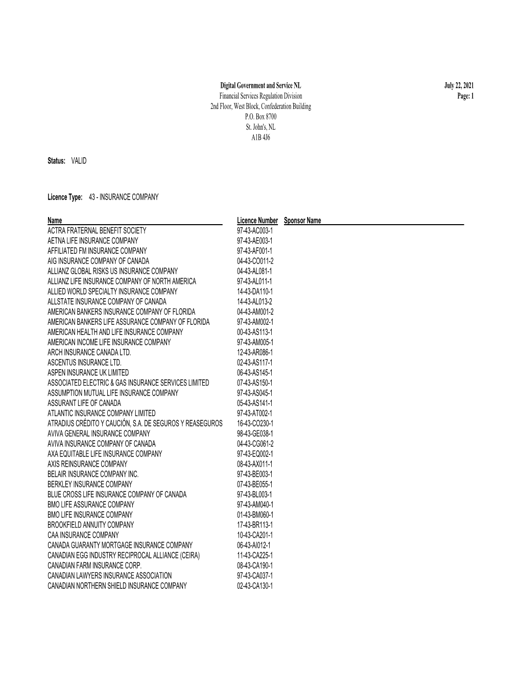 Licensed Insurance Companies and Adjustment Companiesopens In