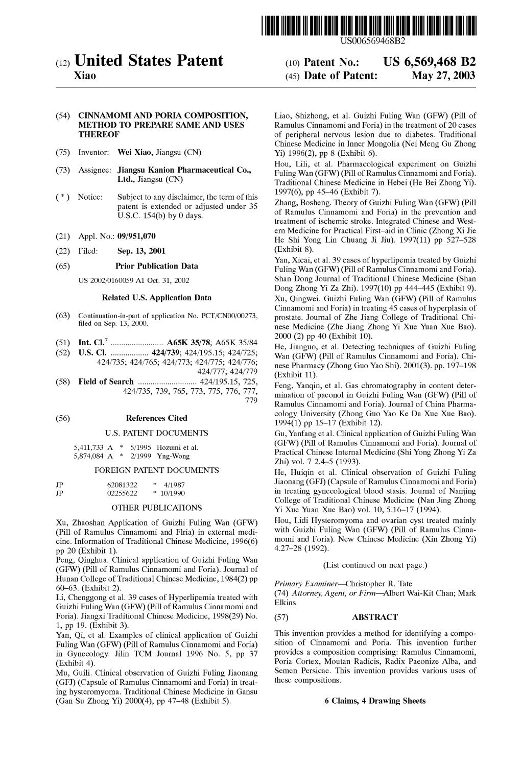 (12) United States Patent (10) Patent No.: US 6,569,468 B2 Xiao (45) Date of Patent: May 27, 2003