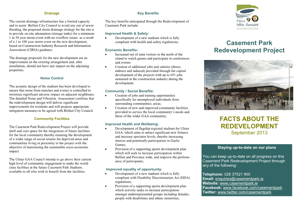 Casement Park Redevelopment Project FACTS ABOUT