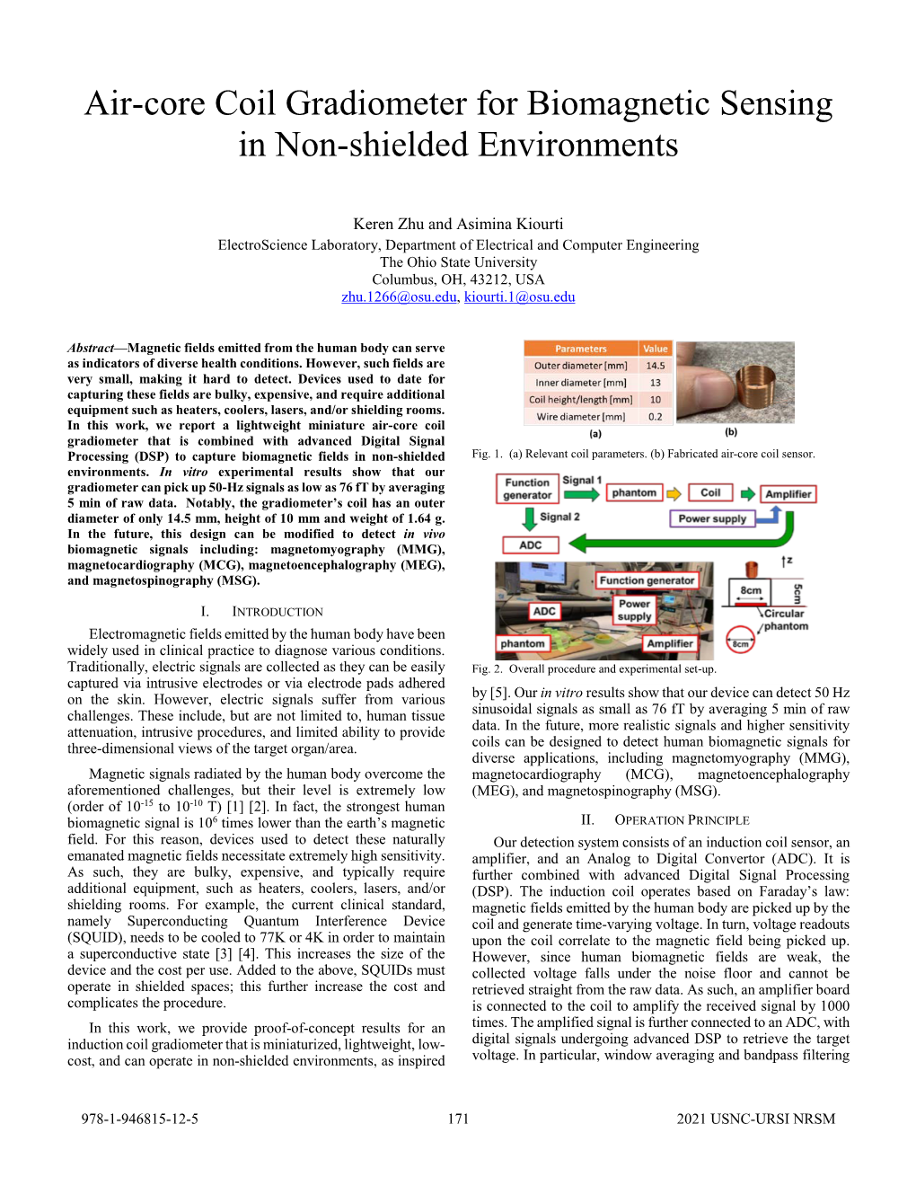 Air-Core Coil Gradiometer for Biomagnetic Sensing in Non-Shielded Environments