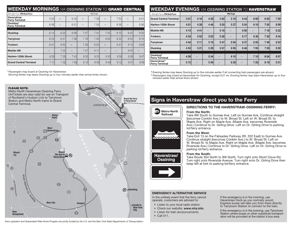 Haverstraw-Ossining Ferry Unitickets Are Also Valid for Use on Transport of Rockland’S Hudson Link to Tarrytown