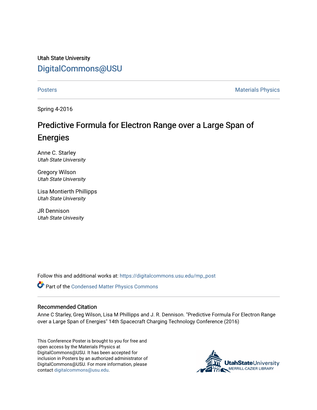 Predictive Formula for Electron Range Over a Large Span of Energies