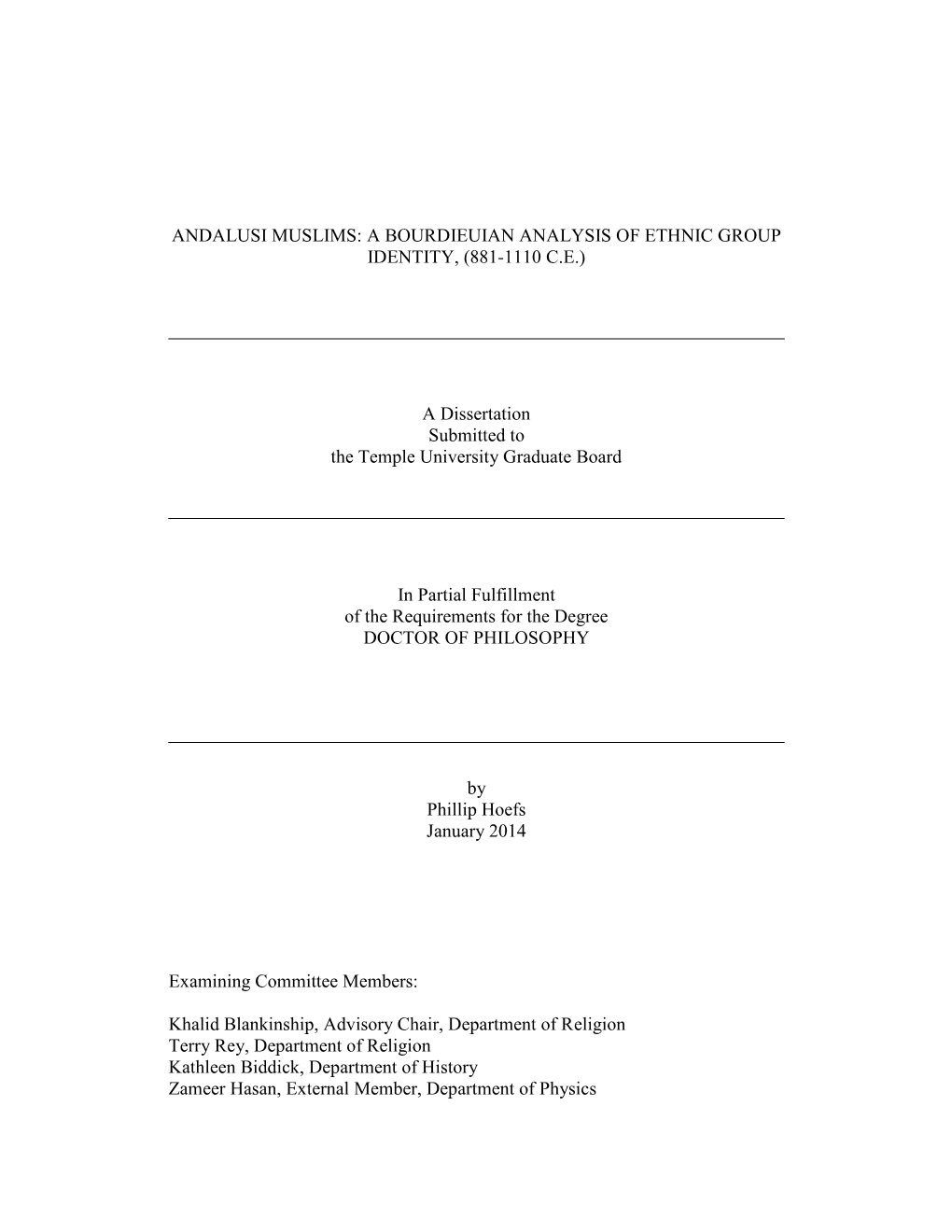 Andalusi Muslims: a Bourdieuian Analysis of Ethnic Group Identity, (881-1110 C.E.)