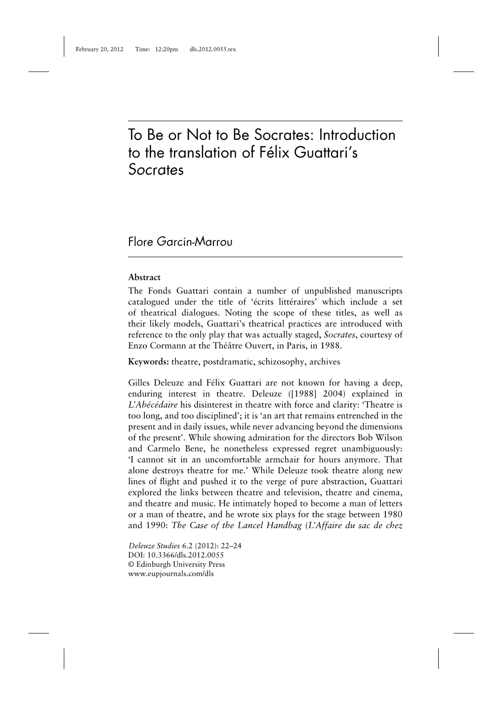 Introduction to the Translation of Félix Guattari's Socrates